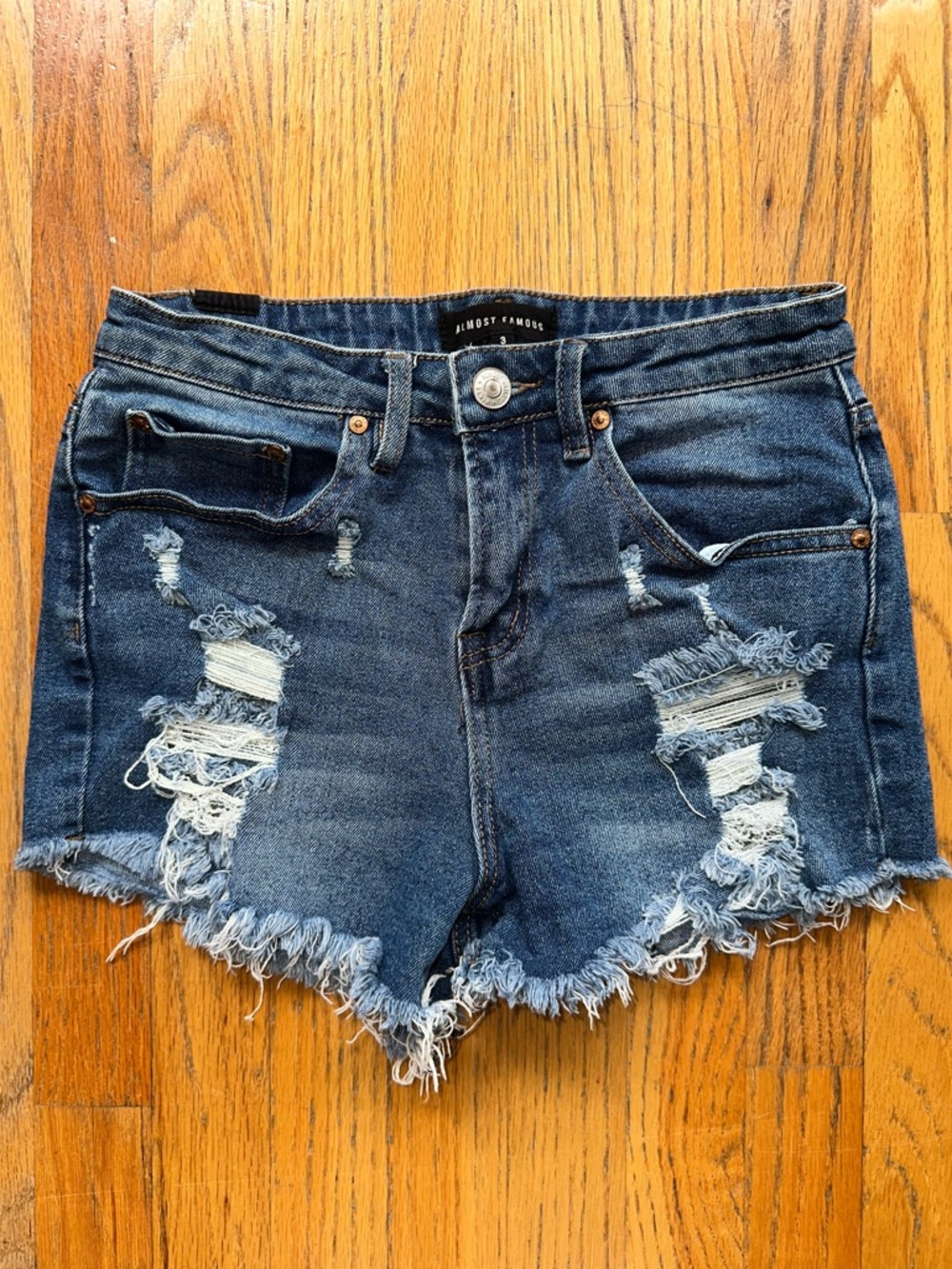 Almost Famous Women's Distressed Denim Shorts - Blue - Picture 2 of 8